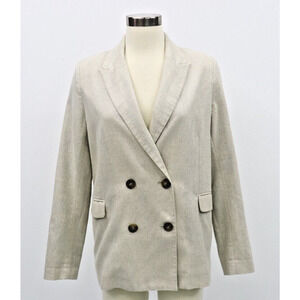 EMMA & GAIA Beige Blazer Jacket w Subtle Sparkle Double Breasted Size 44 (Large)